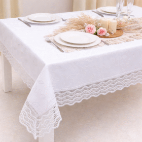 Obrus z Gipiurą 127 – Biały Fala