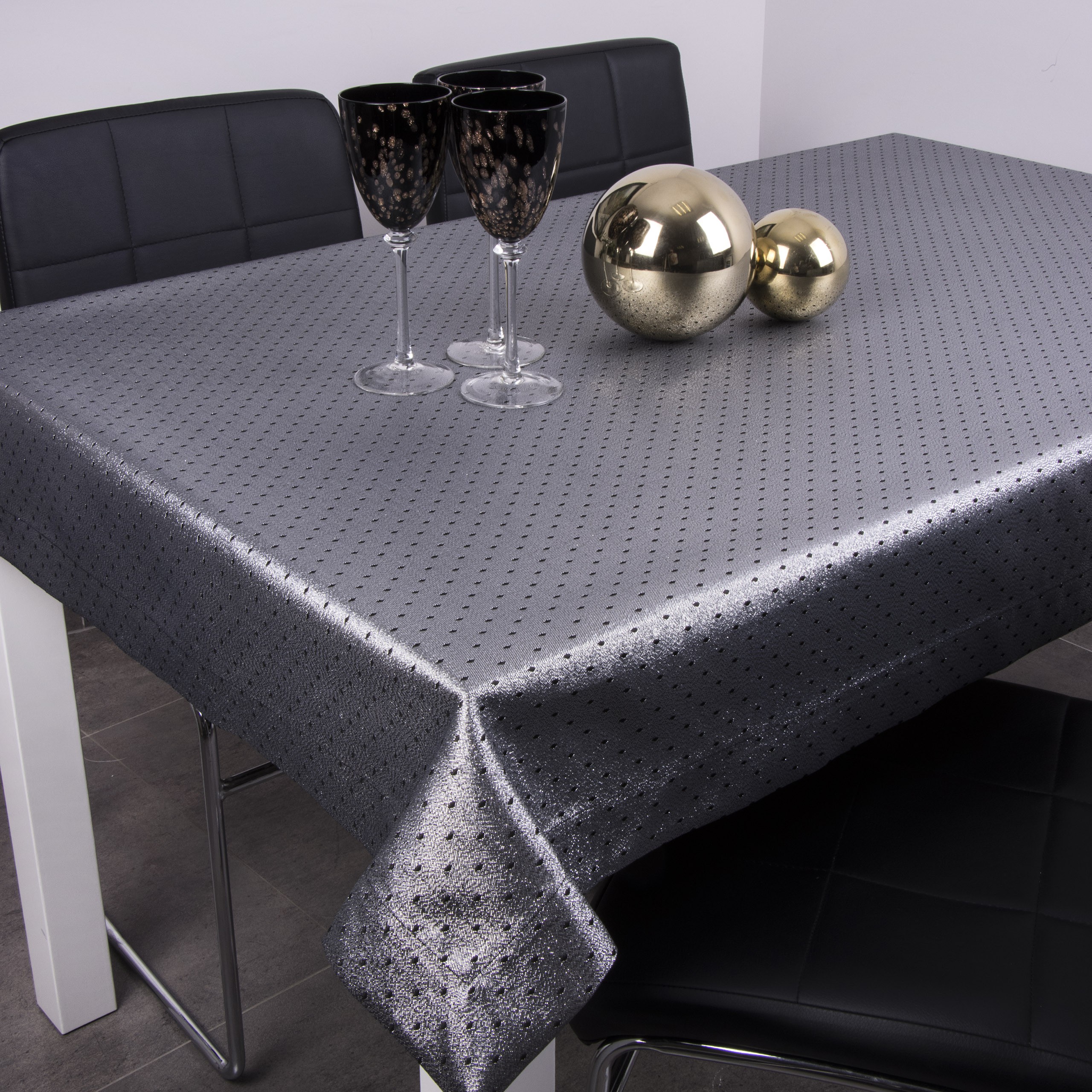 Obrus Kropki Lux – Czarno-Srebrny Obrus Kropki Lux – Czarno-Srebrny