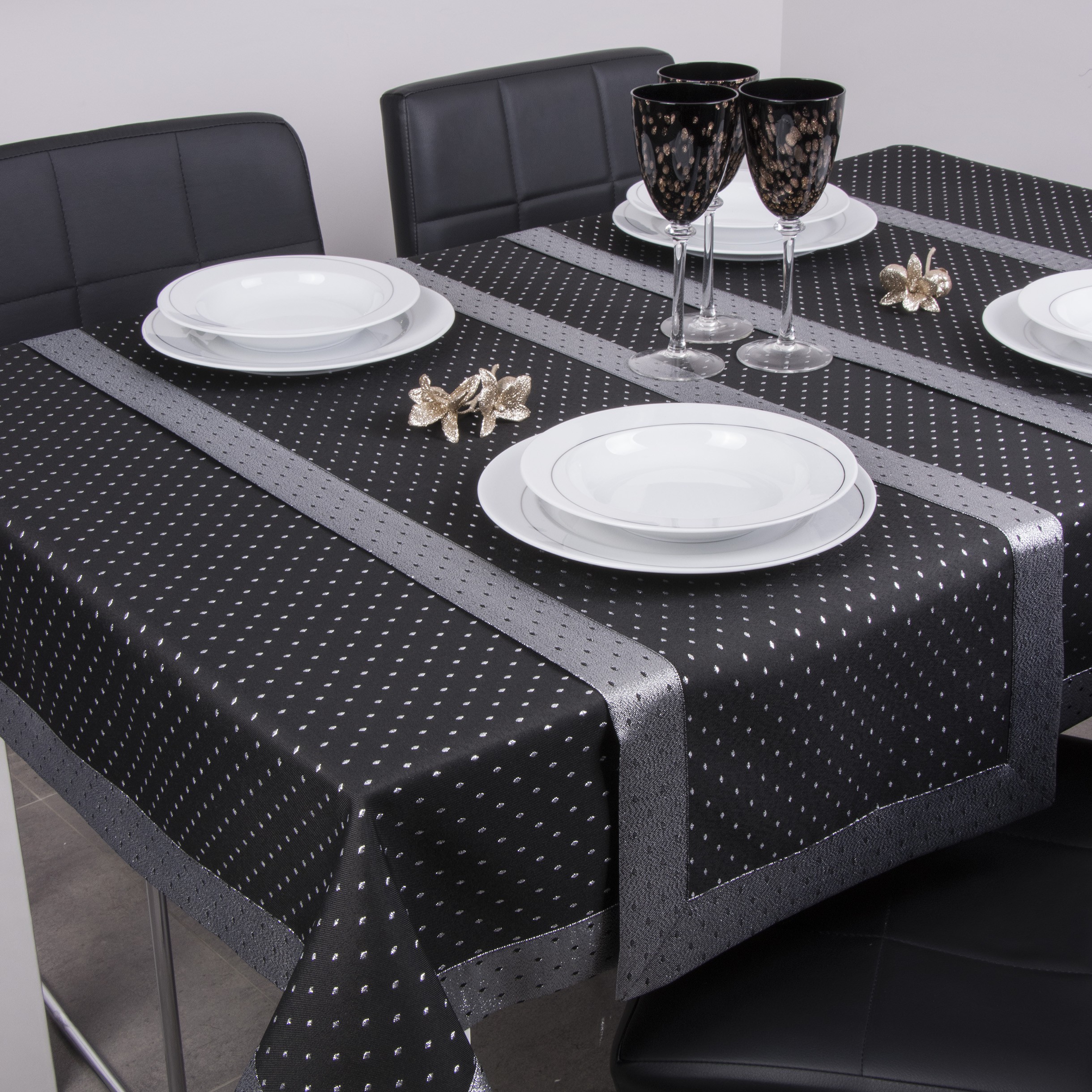 Obrus Kropki Lux – Czarno-Srebrny Obrus Kropki Lux – Czarno-Srebrny