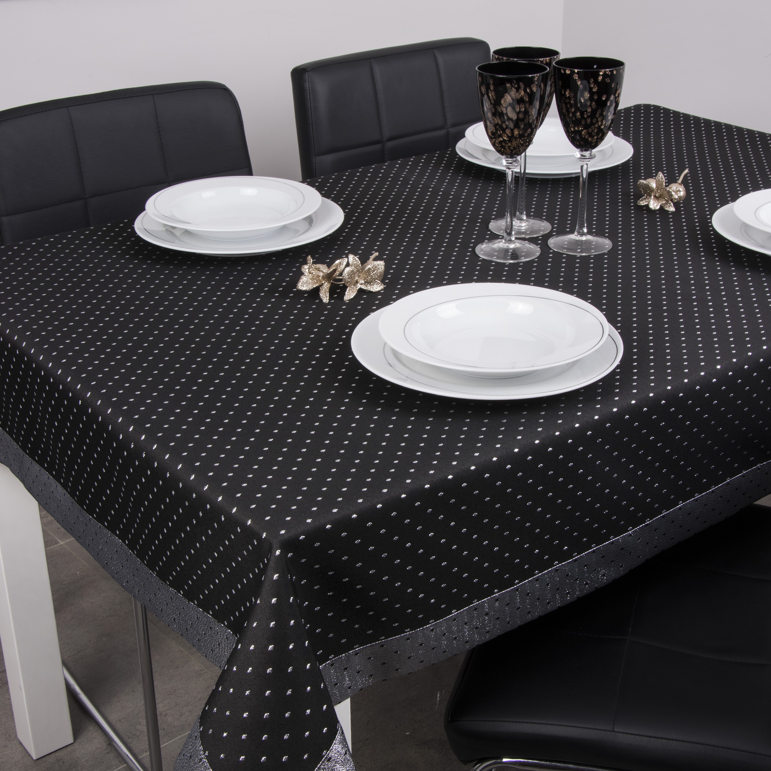 Obrus Kropki Lux – Czarno-Srebrny Obrus Kropki Lux – Czarno-Srebrny