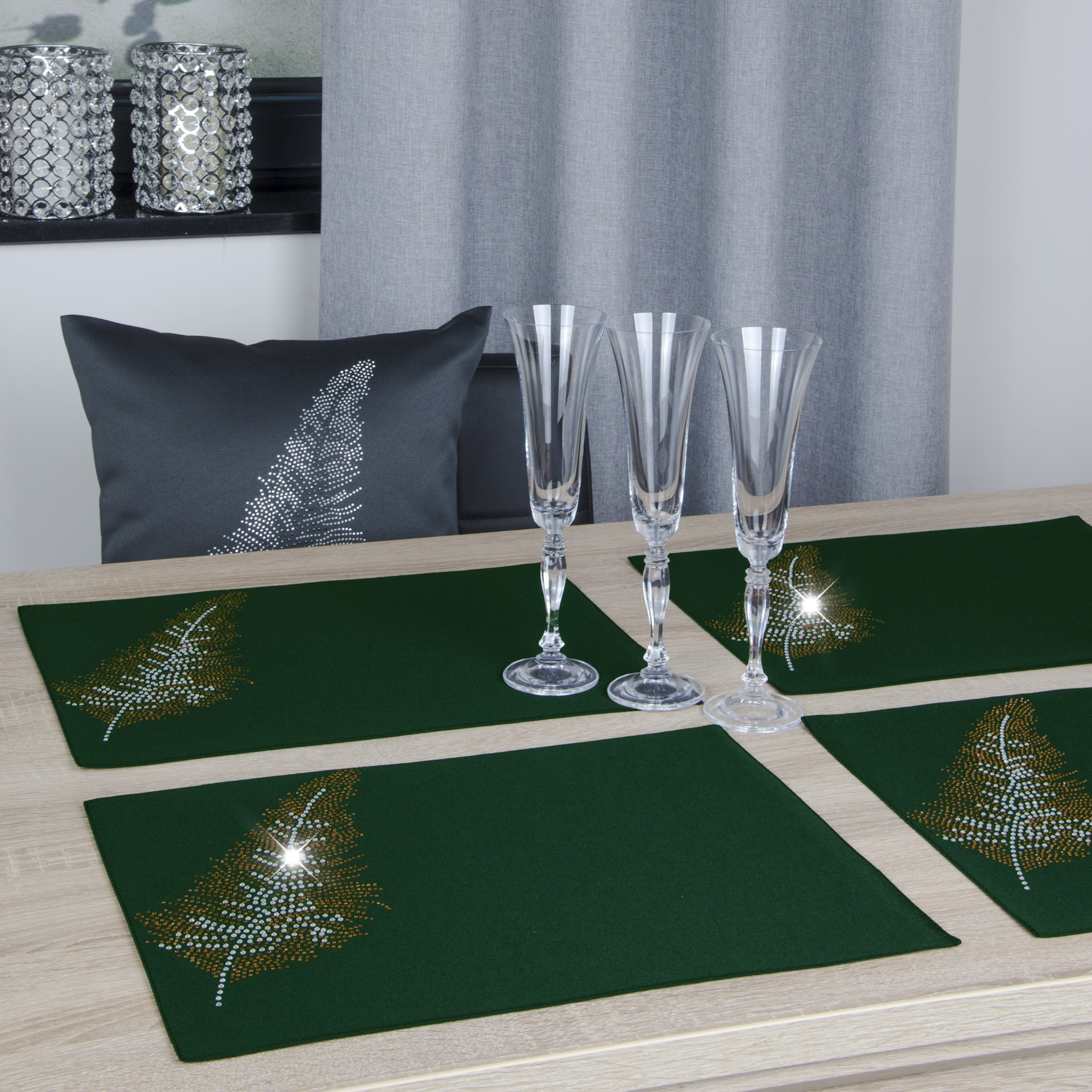 Podkładki Liść – Zielony Ciemny Złoto Podkładki Liść – Zielony Ciemny Złoto