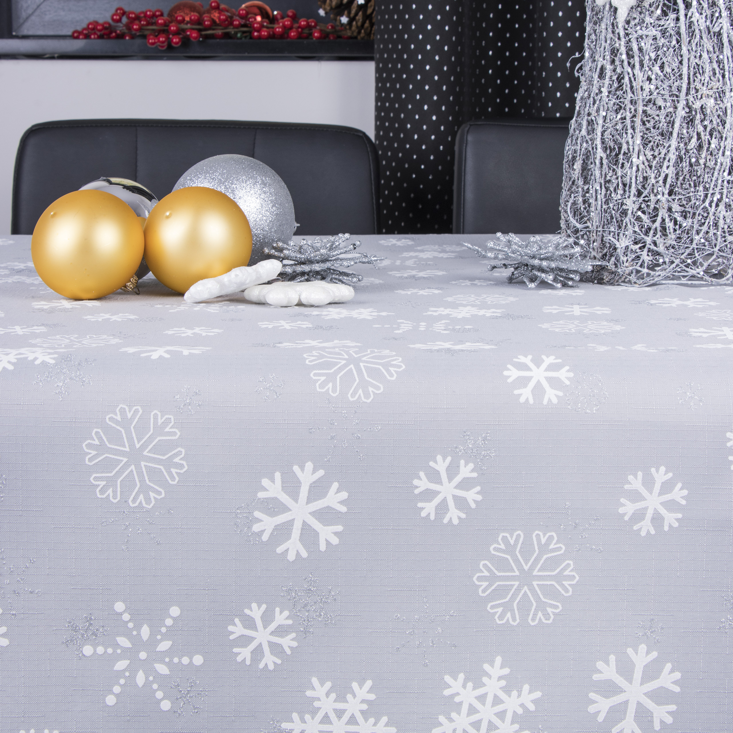 Obrus Świąteczny Śnieżynki – Szary Obrus Świąteczny Śnieżynki – Szary