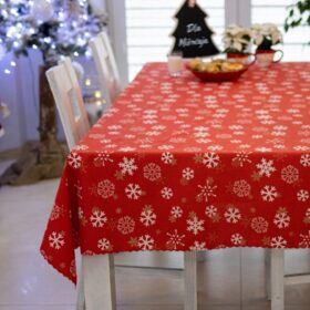 Obrus Świąteczny Śnieżynki – Czerwień