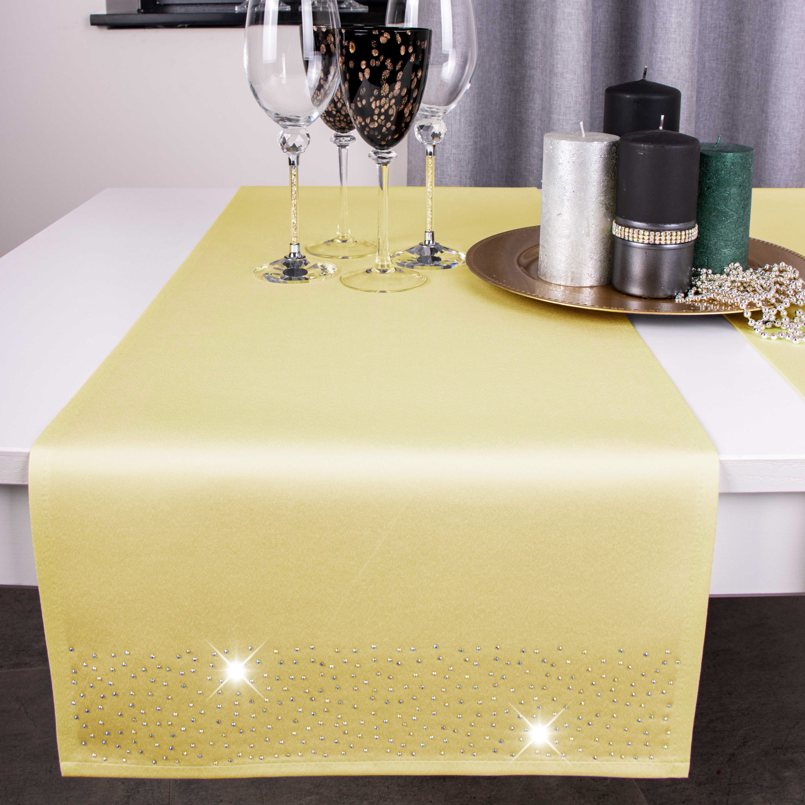 Pas Brylant – Ciemny żółty ze srebrnymi dżetami Pas Brylant – Ciemny żółty ze srebrnymi dżetami