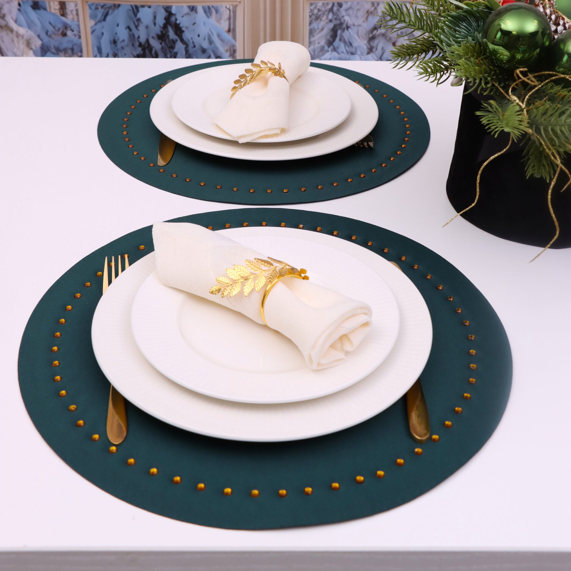 Podkładka Glamour Koło – Ciemny Zielony + Złote dżety Podkładka Glamour Koło – Ciemny Zielony + Złote dżety