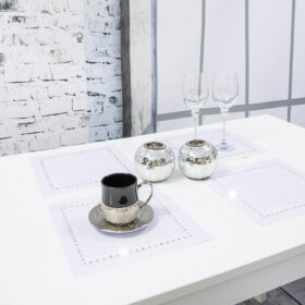 Podkładka Glamour 30×30 – Biel + Złote dżety