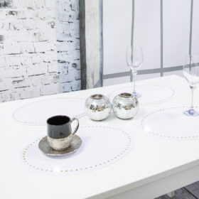 Podkładka Glamour 30×42 Owal – Biała + Złote dżety