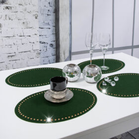 Podkładka Glamour 30×42 Owal – Ciemna Zieleń + Złote dżety