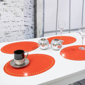 Podkładka Glamour 30×42 Owal – Czerwona + Złote dżety