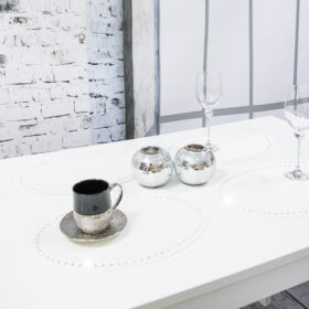 Podkładka Glamour 30×42 Owal – Ekri + Srebrne dżety