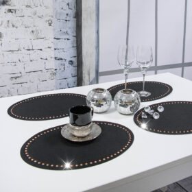 Podkładka Glamour 30×42 Owal – Grafit + Złote dżety