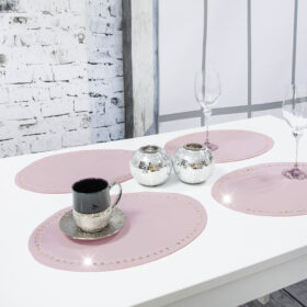 Podkładka Glamour 30×42 Owal – Pudrowy róż + Złote dżety