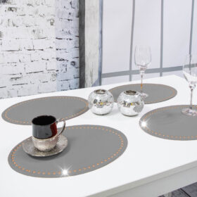 Podkładka Glamour 30×42 Owal – Szary + Złote dżety