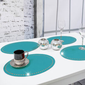 Podkładka Glamour 30×42 Owal – Turkusowa + Złote dżety