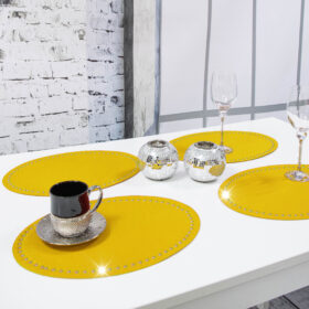 Podkładka Glamour 30×42 Owal – Żółta + Złote dżety