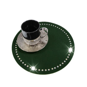 Podkładka Glamour 30 cm Koło – Ciemny Zielony + Srebrne dżety