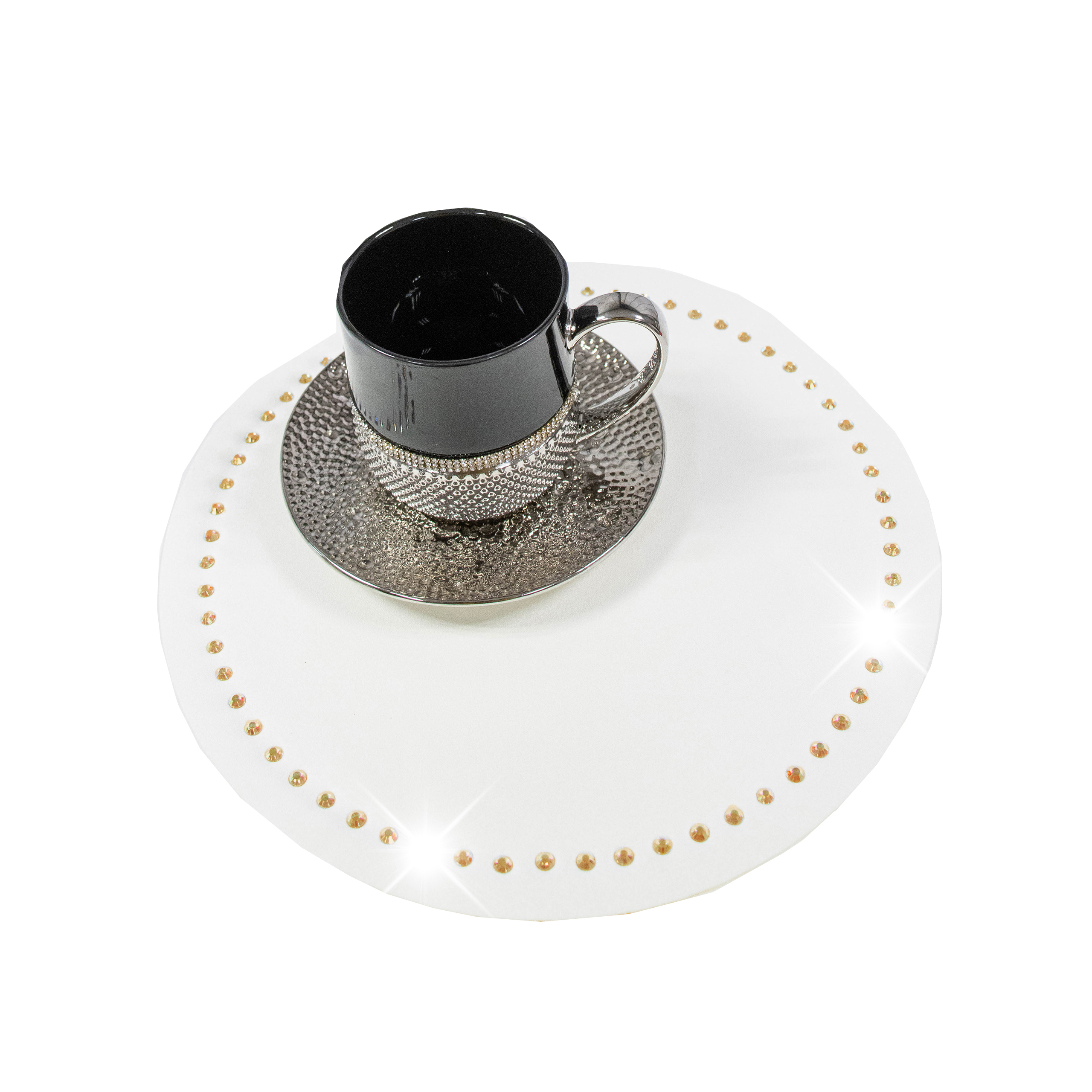 Podkładka Glamour 30 cm Koło – Ekri + Złote dżety Podkładka Glamour 30 cm Koło – Ekri + Złote dżety