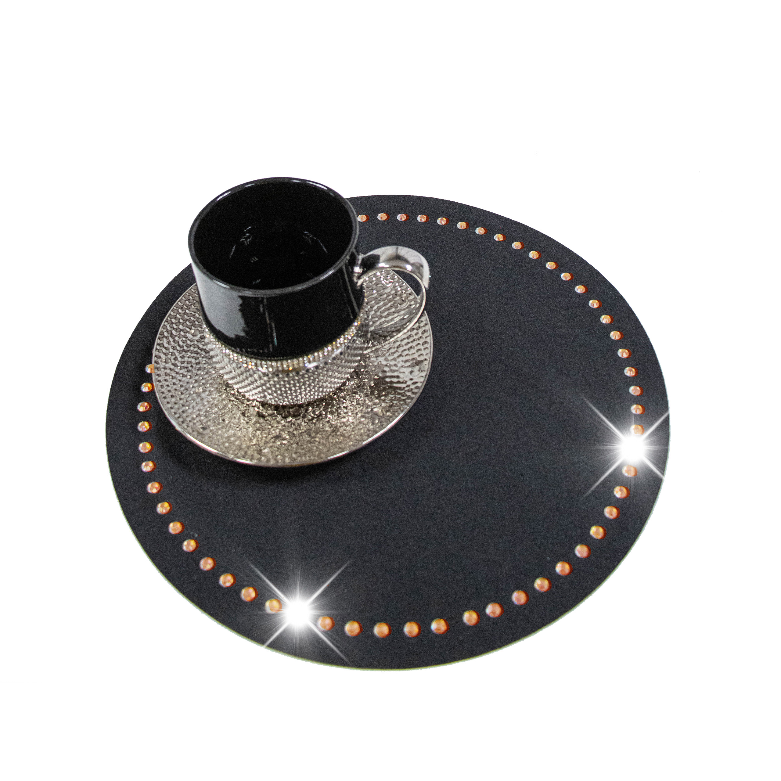 Podkładka Glamour 30 cm Koło – Grafit + Złote dżety Podkładka Glamour 30 cm Koło – Grafit + Złote dżety