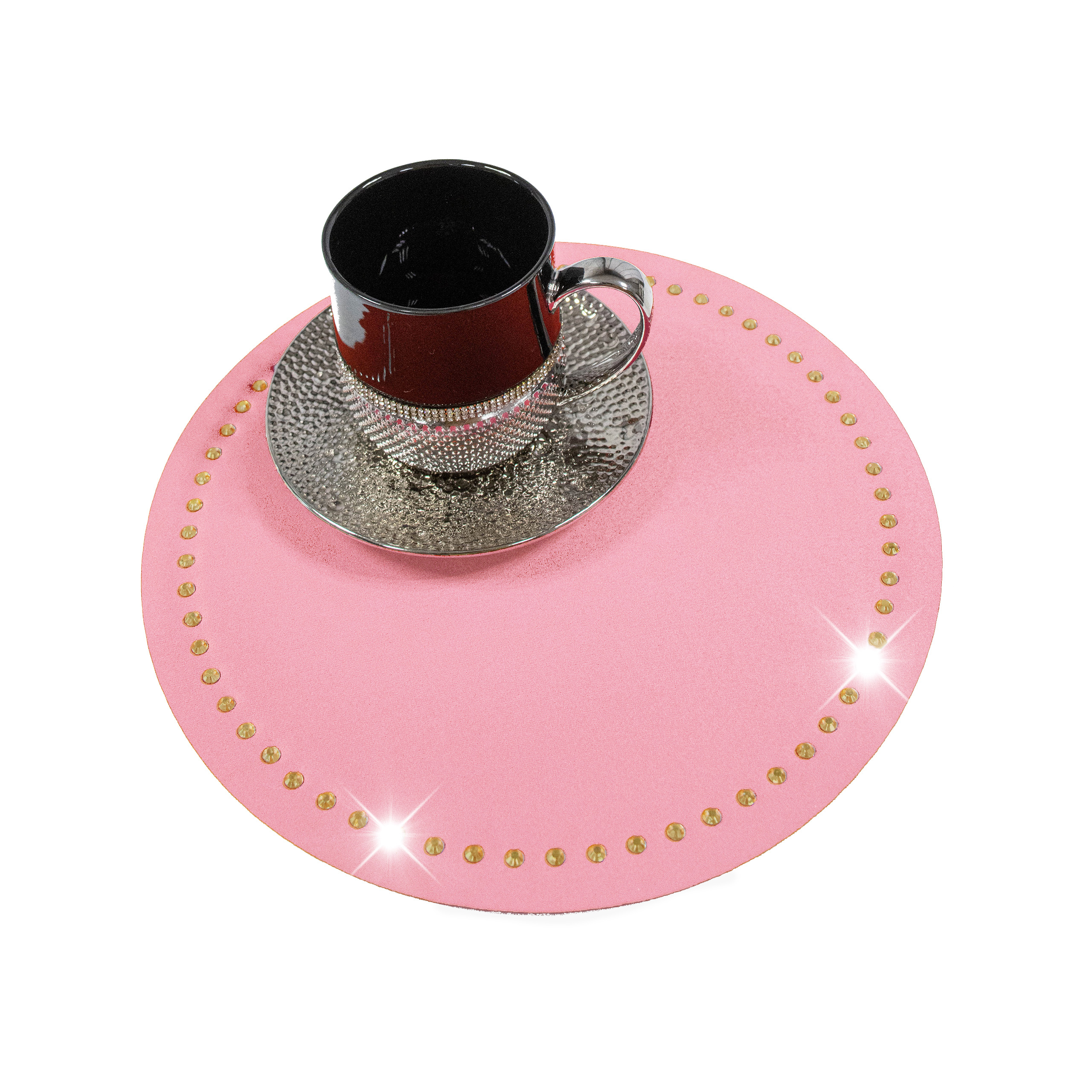 Podkładka Glamour 30 cm Koło – Pudrowy Róż + Złote dżety Podkładka Glamour 30 cm Koło – Pudrowy Róż + Złote dżety