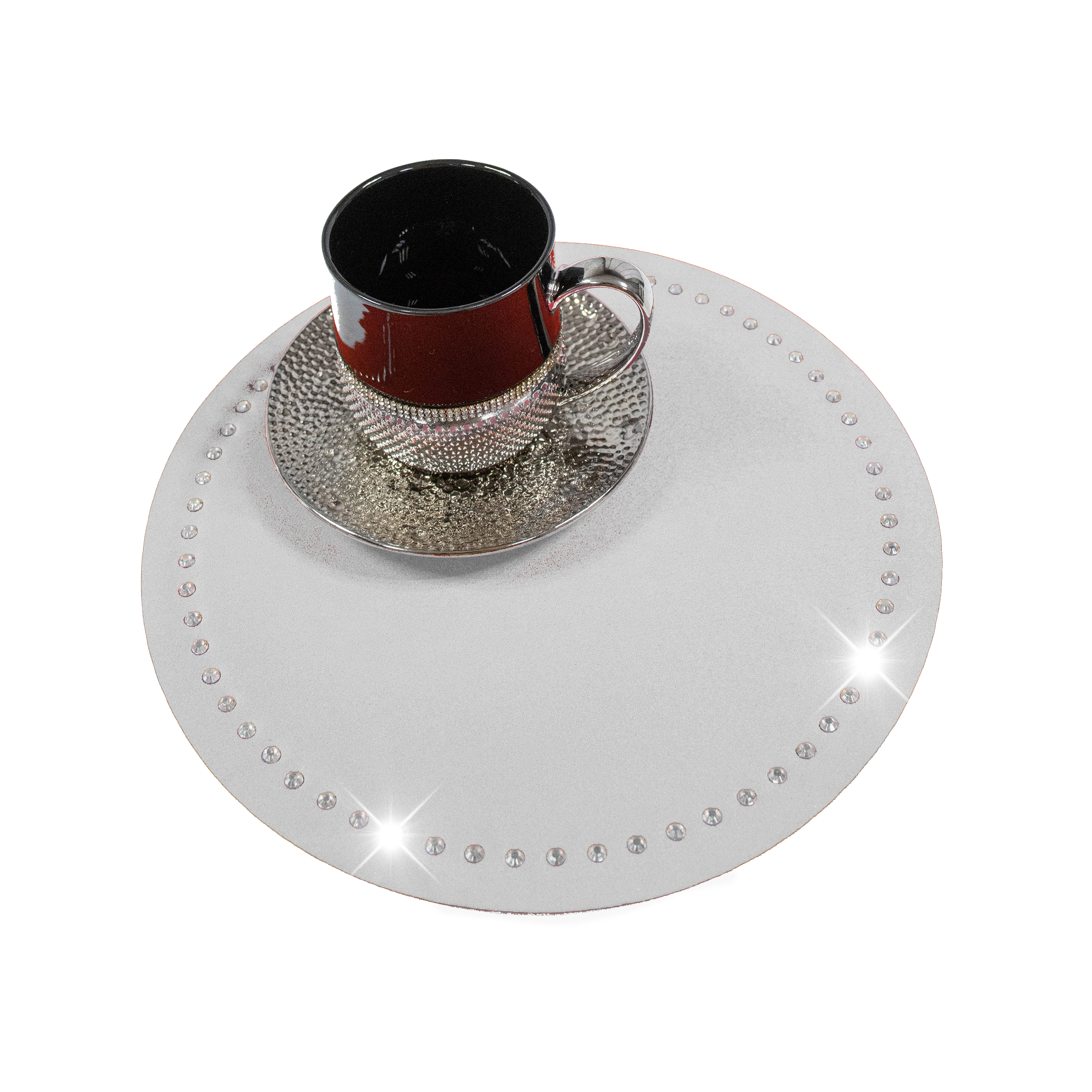 Podkładka Glamour 30 cm Koło – Jasno Szara + Srebrne dżety Podkładka Glamour 30 cm Koło – Jasno Szara + Srebrne dżety