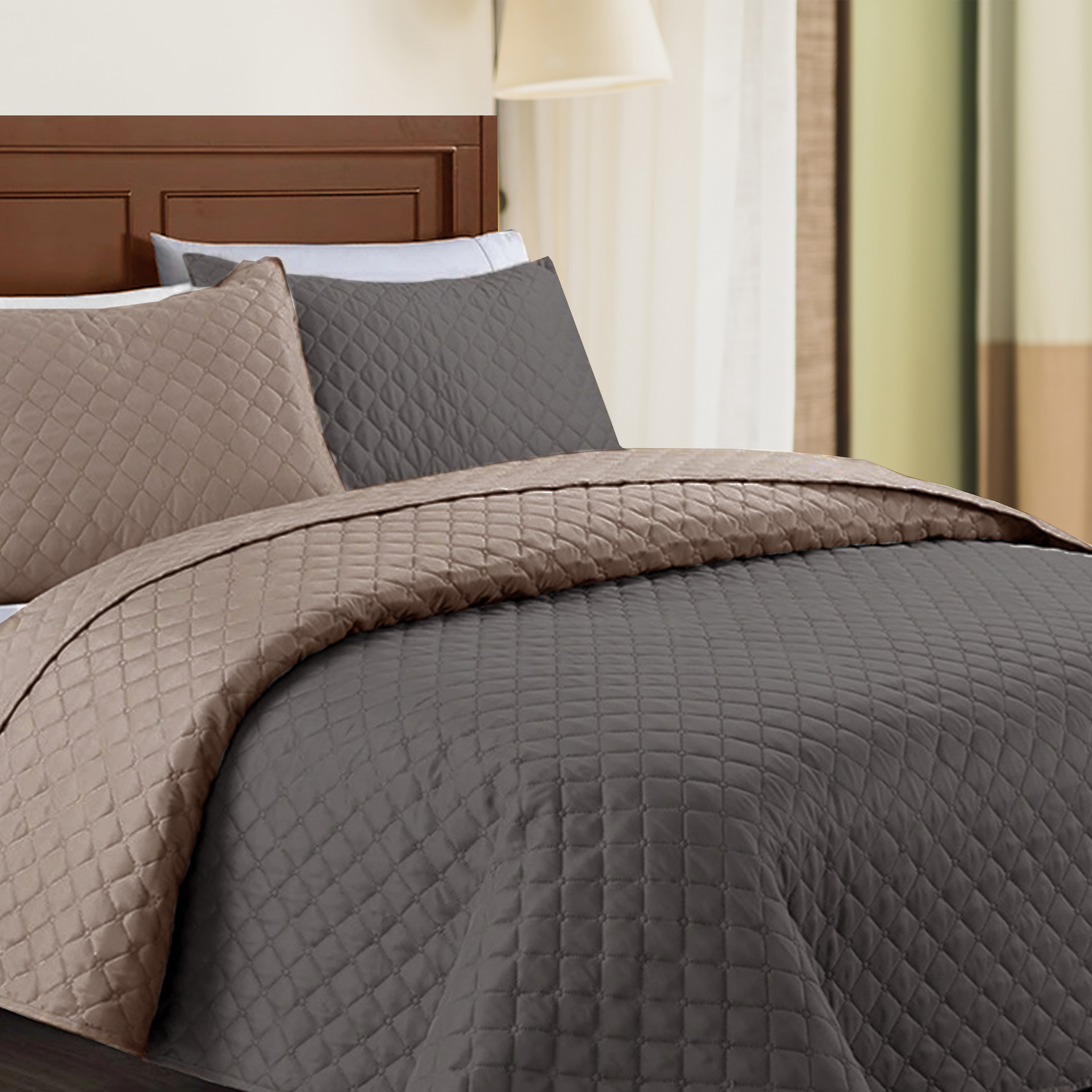 Narzuta dwuwarstwowa pikowana Szary z kakao Narzuta dwuwarstwowa pikowana Szary z kakao