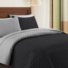 Narzuta dwuwarstwowa pikowana Czarna z szarym