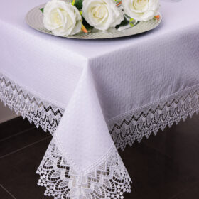 Obrus z Gipiurą Żakard – Biel 229