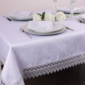 Obrus z Gipiurą Żakard – Biel 171