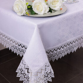 Obrus z Gipiurą Żakard – Biel 250