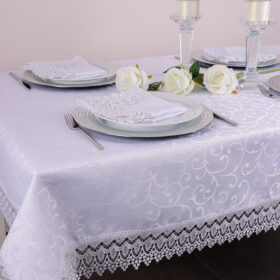 Obrus z Gipiurą Żakard – Biel 175