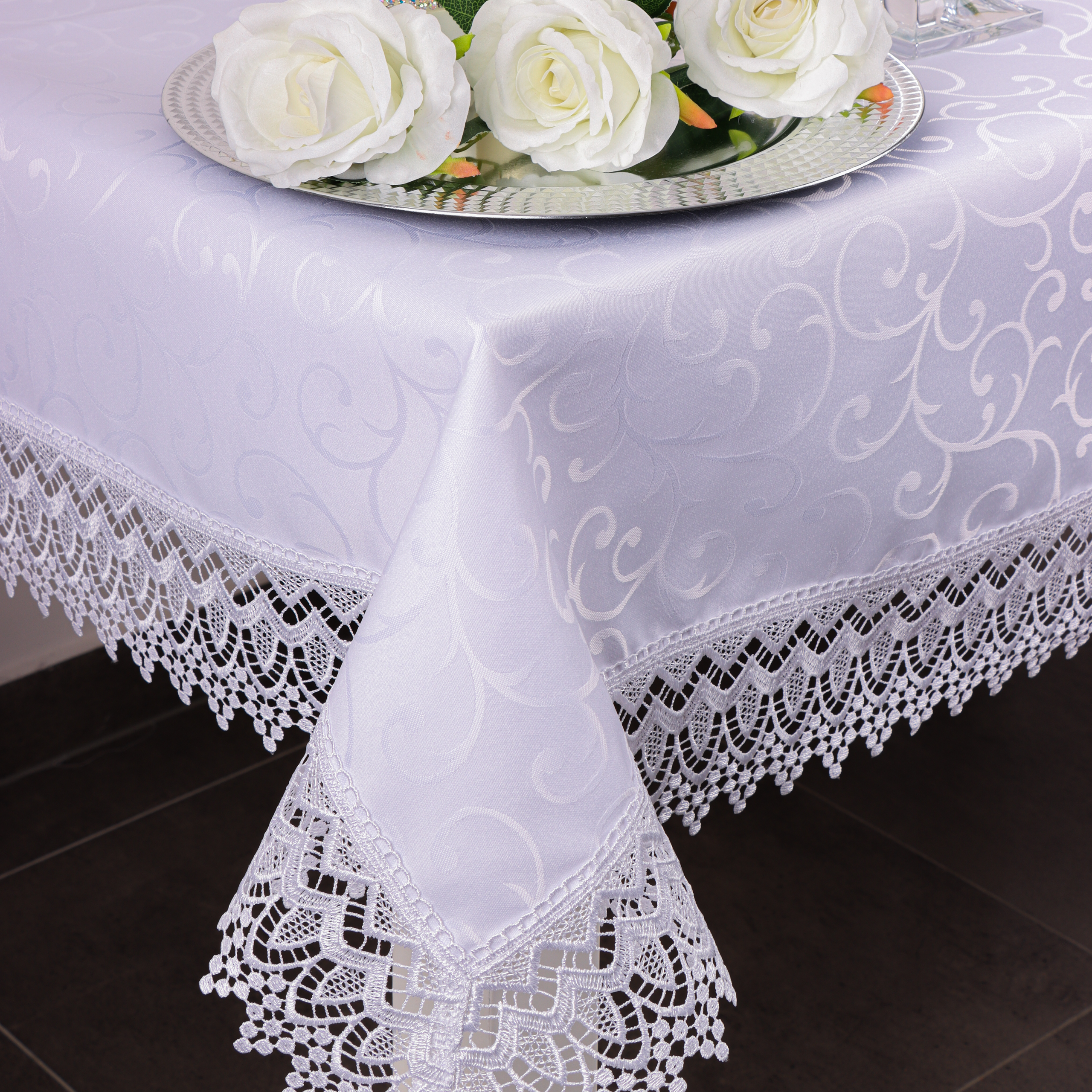 Obrus z Gipiurą Żakard – Biel 175 Obrus z Gipiurą Żakard – Biel 175