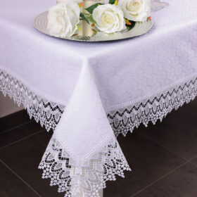 Obrus z Gipiurą Żakard – Biel 232