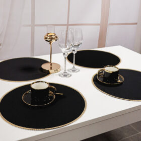 Podkładka okrągła z koronką – Czarna + złoto Podkładka okrągła z koronką – Czarna + złoto