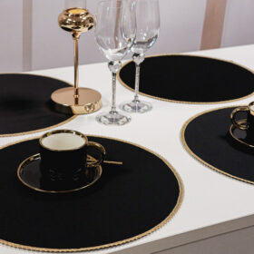 Podkładka okrągła z koronką – Czarna + złoto