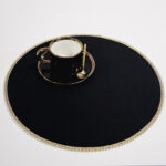 Podkładka okrągła z koronką – Czarna + złoto Podkładka okrągła z koronką – Czarna + złoto