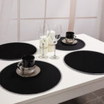 Podkładka okrągła z koronką – Czarna + srebro