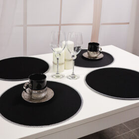 Podkładka okrągła z koronką – Czarna + srebro Podkładka okrągła z koronką – Czarna + srebro