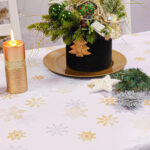 Obrus Świąteczny Boże Narodzenie- biel złote gwiazdki