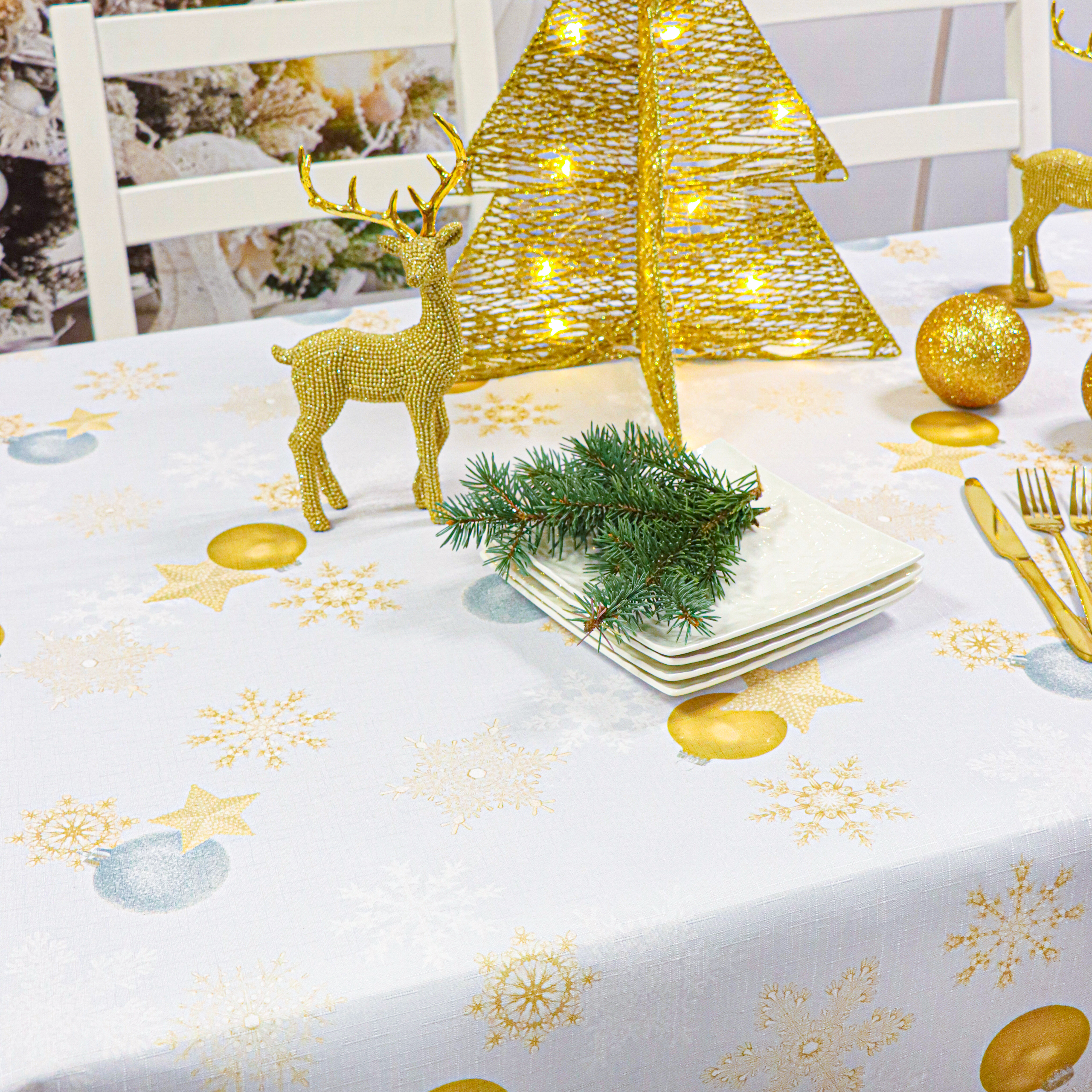 Obrus Świąteczny Boże Narodzenie – jasny szary złota bombka Obrus Świąteczny Boże Narodzenie – jasny szary złota bombka