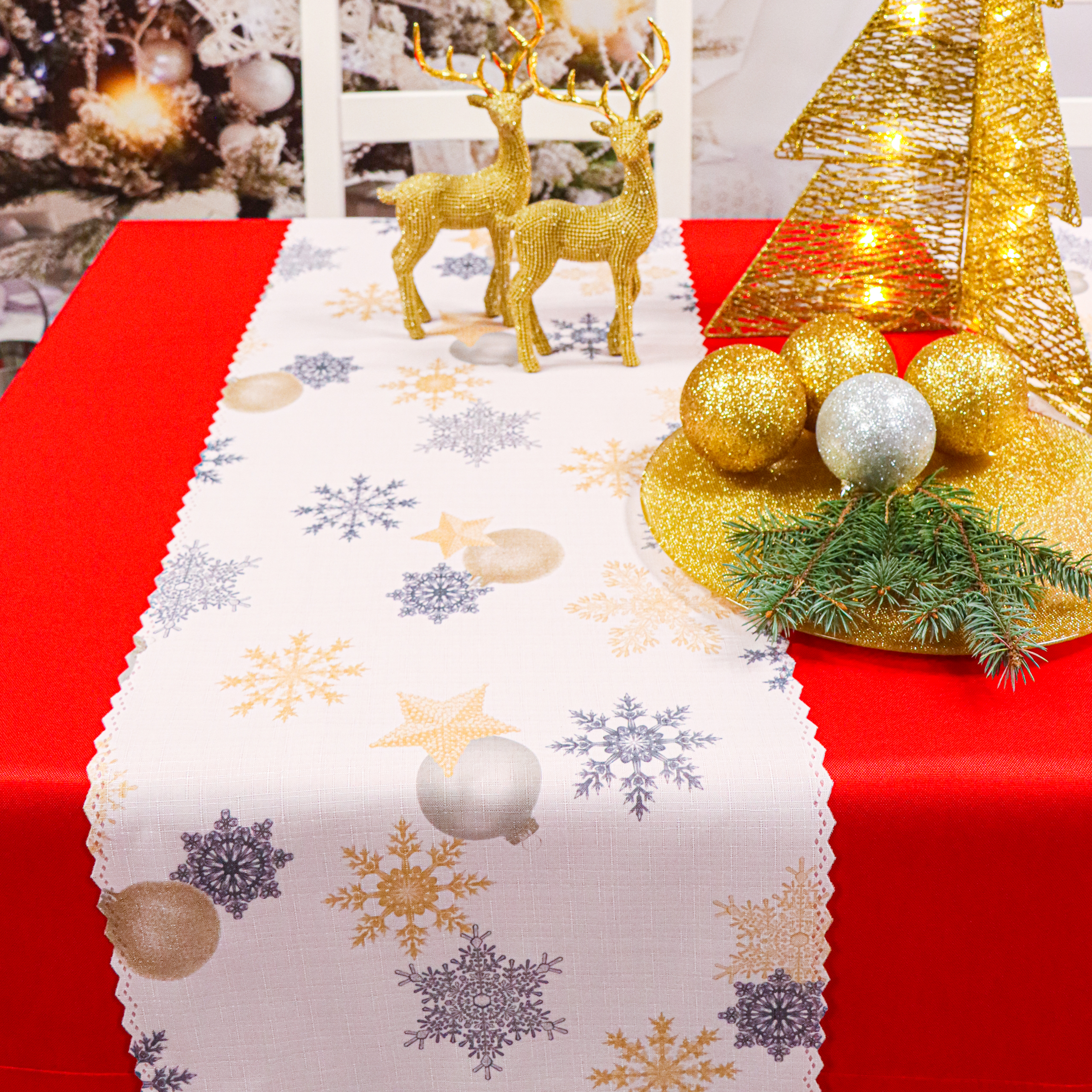 Bieżnik Świąteczny-biały czarna gwiazdka Bieżnik Świąteczny-biały czarna gwiazdka