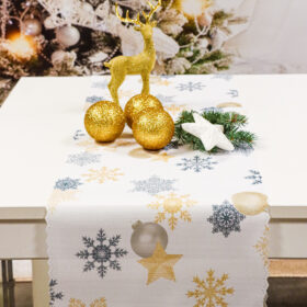 Bieżnik Świąteczny-biały czarna gwiazdka