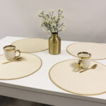 Podkładka okrągła z koronką – Beżowa + złoto