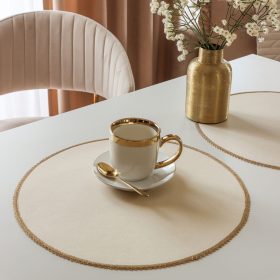 Podkładka okrągła z koronką – Beżowa + złoto