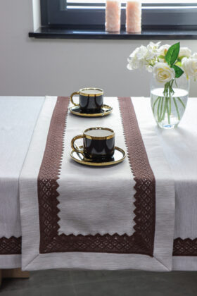 Bieżnik Sewilla-Beż brązowa koronka