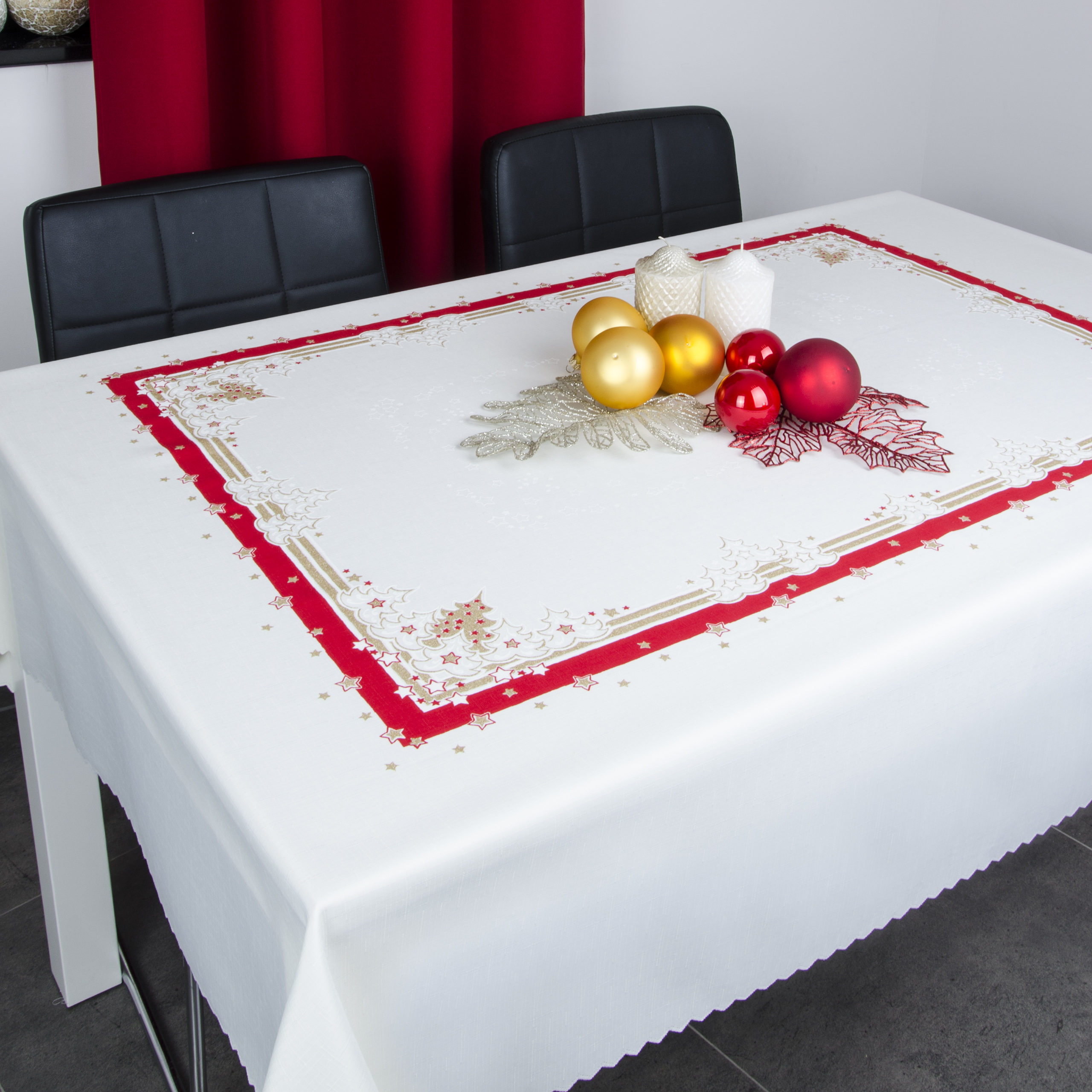 Obrus świąteczny ekri-czerwony złoto Obrus świąteczny ekri-czerwony złoto