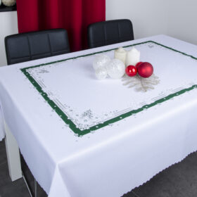 Obrus świąteczny biały-zieleń srebro
