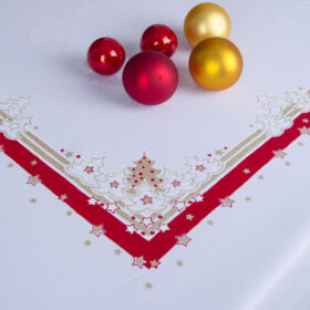 Obrus świąteczny biały-czerwony złoto