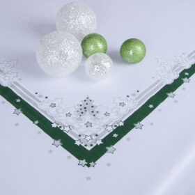 Obrus świąteczny biały-zieleń srebro