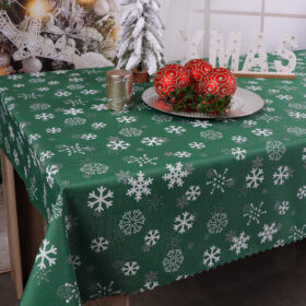 Obrus Świąteczny Śnieżynki – Ciemna zieleń