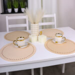 Podkładka Glamour 40 cm Koło – Beżowa + Złote dżety